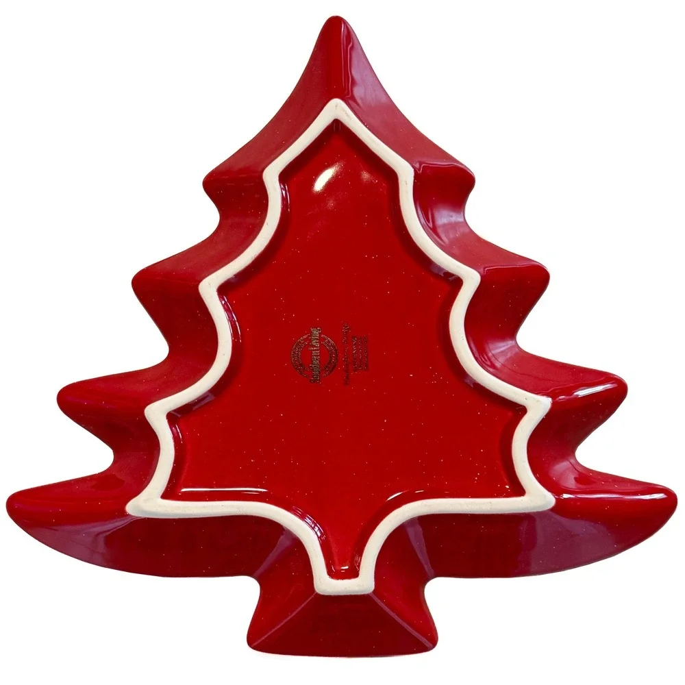 Southern Living Red Christmas Tree Platter Set of 2 Handcrafted Portugal